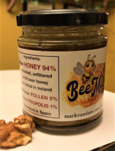 A jar of our honey with pollen and propolis